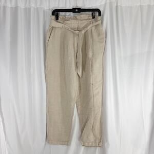 LOFT Women’s Beige Tie Waist Pants Linen Cotton Blend Caribbean Vacation M